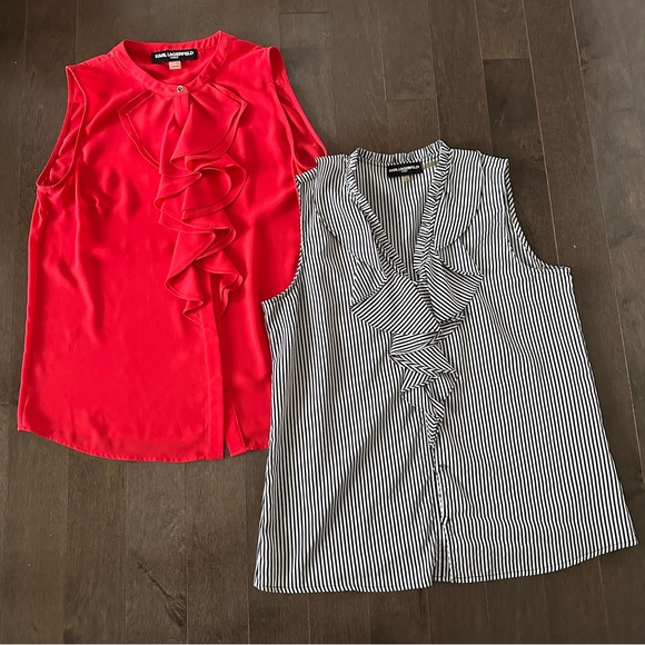 Karl Lagerfeld Tops - KARL LAGERFELD PARIS Ruffle Blouse Bundle Romantic Red‎ Navy White Stripes M